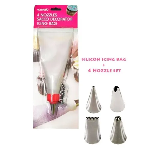 Decorating Icing Bag with 4 SS Nozzles